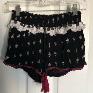 100 rayon black shorts w designs elastic waist